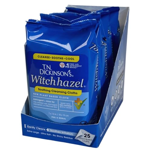 T.N. Dickinson's Witch Hazel Soothing MultiUse Cleansing Cloth, 4 Pack, 25 Cloths Per Pack,white Beauty & Personal Care T.N. Dickinson's