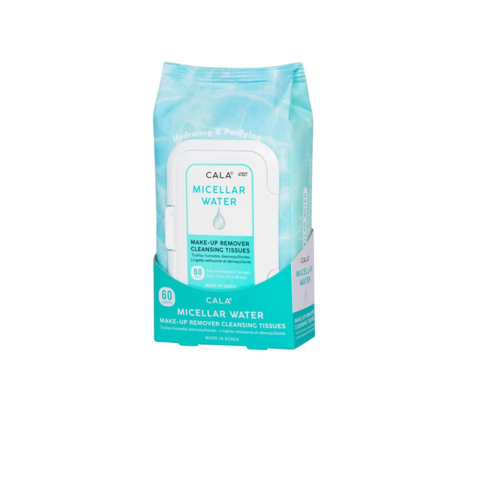 CALA Micellar Water Makeup Remover Cleansing Tissues, Gentle Face Wipes Remove Makeup + Waterproof Eye Makeup, Deep Clean Without Drying,