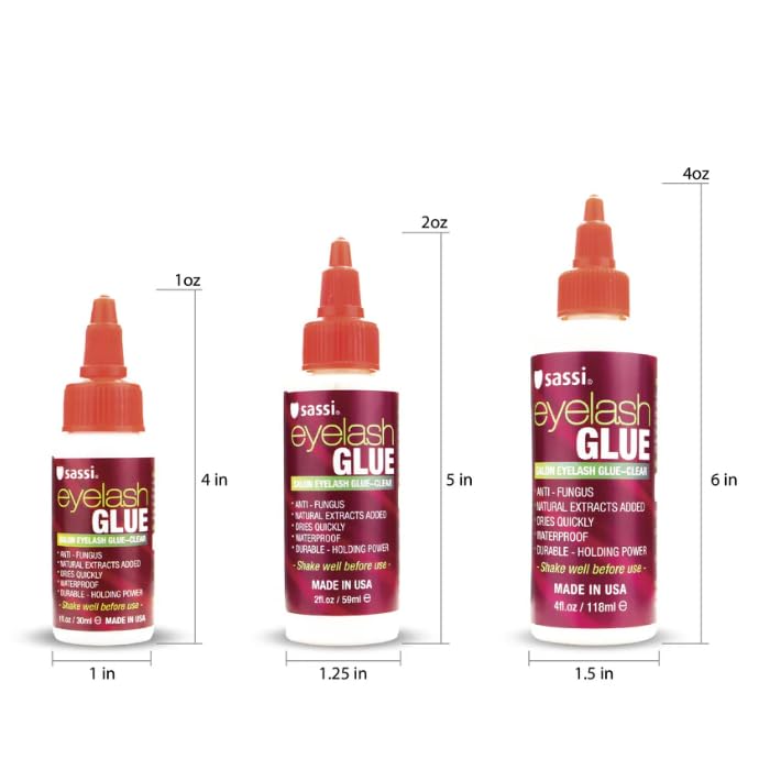 Sassi Eyelash Glue Clear 2oz | Quick-Drying, Natural Extract Formula, Waterproof, Durable Hold, Long-Lasting, Lash Adhesive | Made in USA