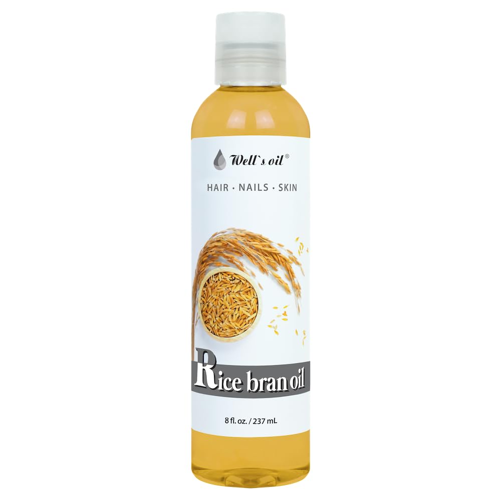 Well’s Oil Rice Bran Oil 8 oz | 100% Pure Rice Bran Oil (Carrier Oil) | For Skin & Hair | DIY Creams & Lotions