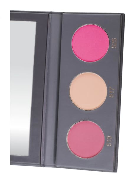 KAB Cosmetics - BlushMeUp Palette - Tricolor, Pressed-Powder Blush Palette with Compact Mirror - 3 Long-Lasting, Pink Blush Shades of Cruelty-Free