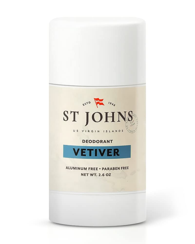St Johns Vetiver Aluminum Free Deodorant - Long-Lasting, Odor Resistant & Soothing Clear Deodorant Stick - Natural Compounds - Men's 2.6 oz Stick Beauty and Personal Care St. John