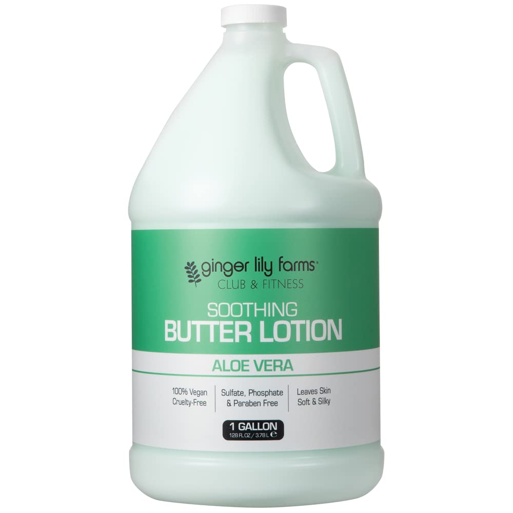 Ginger Lily Farms Club & Fitness Soothing Butter Lotion for Dry Skin, 100% Vegan & Cruelty-Free, Aloe Vera Scent, 1 Gallon (128 fl oz) Refill Beauty & Personal Care Ginger Lily Farms