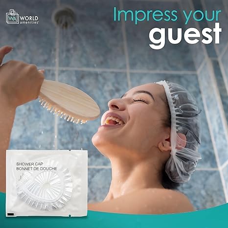 World Amenities Waterproof Shower Cap (Clear Frosted Sachet), Travel Size Hotel Amenities, Airbnb Beauty & Personal Care World Amenities