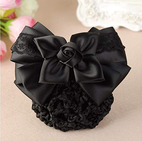 Women Hair Bun Cover Net Snood Hairnet Bowknot Decor Satin Bow Barrette French Hair Clip Bow Ribbon Flower Hair Accessories For Stewardess Banks Beauty & Personal Care NATUWORLD