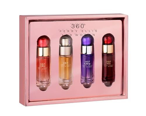 Perry Ellis 360° Women mini gift set - 4-pack of .25 fl oz EDP travel sprays (360° Women, 360° Coral, 360° Purple, 360° Red) Beauty & Personal Care Perry Ellis