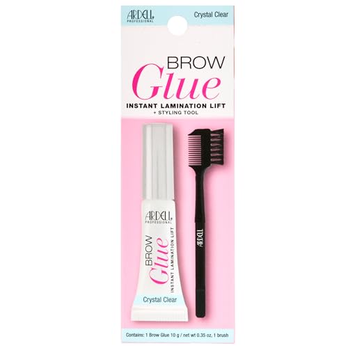 Ardell Brow Glue Crystal Clear - Instant Lamination Brow Gel with Styling Brush, All-Day Extreme Hold Eyebrow Gel Clear for Fluffy, Defined Brows,