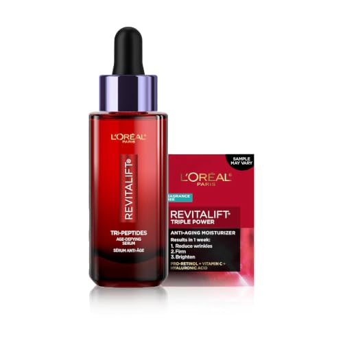 L'Oreal Paris Revitalift Triple Power Face Serum with Tri-Peptides, Hyaluronic Acid and Vitamin C, Anti Aging, Anti Wrinkle Serum to Firm
