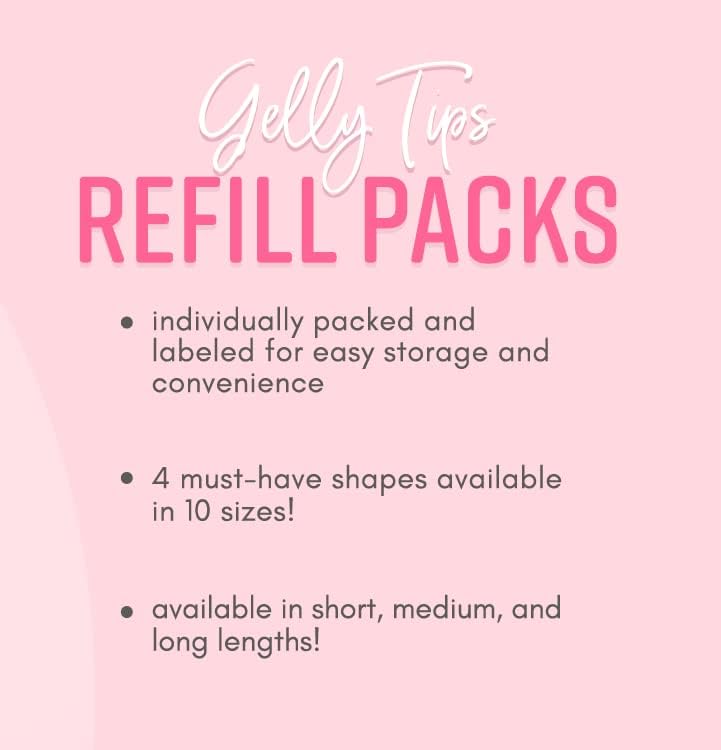 Kiara Sky Gelly Tip Refill Packs - Soak Off Soft Gels - Coffin Shape (Medium Length) (Sizes 0, 1, 2)