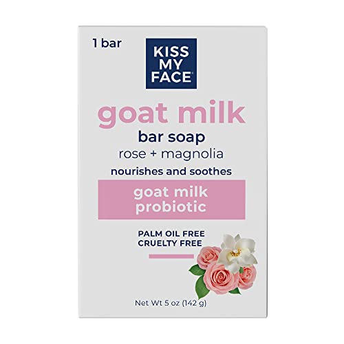 Kiss My Face Goat Milk Bar Soap - Rose + Magnolia - Probiotic Goat Milk Soap Bar - Cruelty Free and Palm Oil Free (Rose + Magnolia, Pack of 1) Beauty & Personal Care Kiss My Face