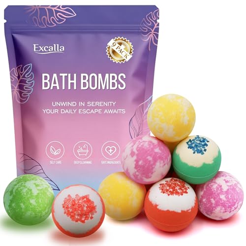 Bath Bombs for Women, 9 Pack Bath Bombs - Birthday Gifts for Women, Shea & Coco Butter Fizzies SPA Bath Relaxing, Self Care Gift Set for Women & Men Beauty and Personal Care Excalla