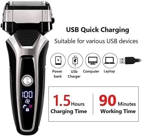 CYRMPQ Men's Shaver, USB Rechargeable Electric Shaver Stainless Steel Shaving Machine for Men 3D Triple Floating Blade Razor Shaver Barber Electric Beauty and Personal Care CYRMPQ