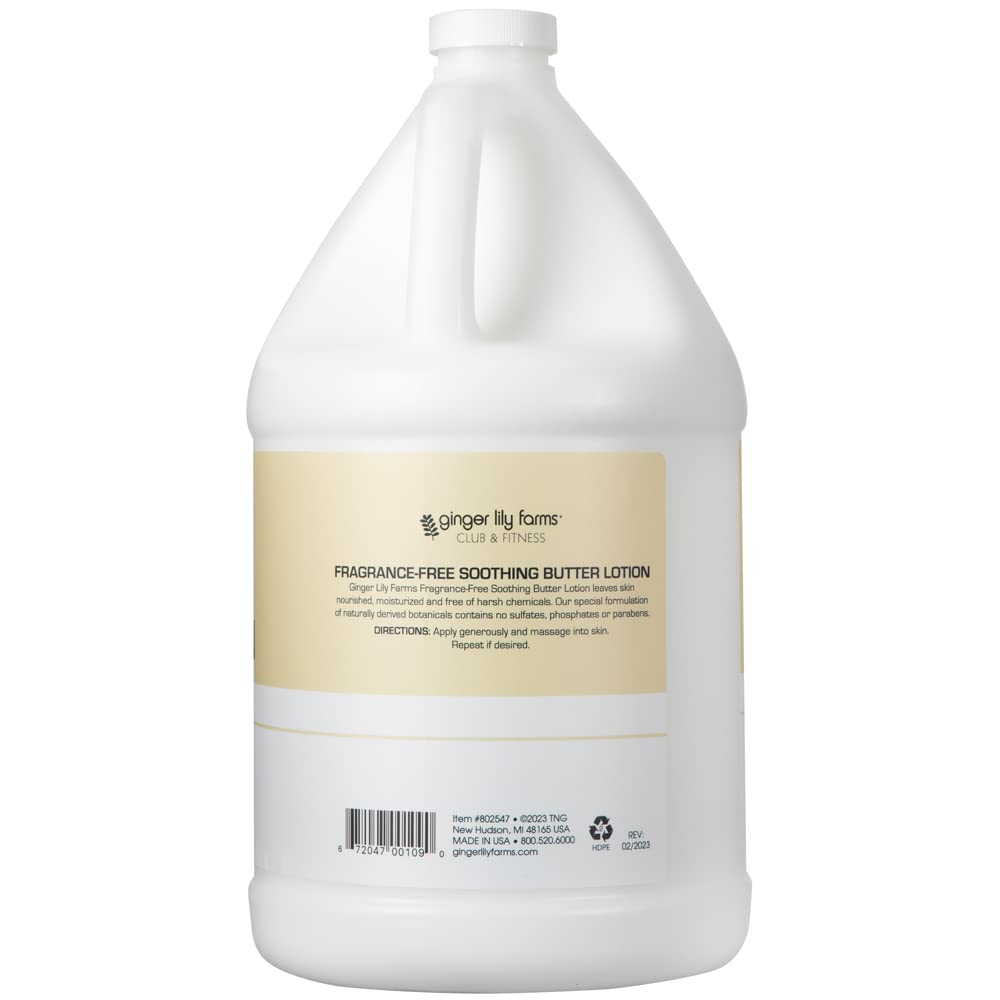 Ginger Lily Farms Club & Fitness Soothing Butter Lotion for Dry Skin, 100% Vegan & Cruelty-Free, Fragrance Free, 1 Gallon (128 fl oz) Refill Beauty & Personal Care Ginger Lily Farms
