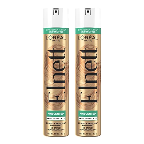 L'Oreal Paris Elnett Unscented Hairspray, up to 72-Hour Extra Strong Hold Formula with Humidity Resistant Frizz Control, Hairspray with Soft