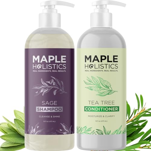 Sulfate Free Shampoo and Conditioner Set - Tea Tree Sage and Rosemary Shampoo and Conditioner for Dry Flaky Scalp Care - Deep Cleansing Color Safe Beauty & Personal Care Maple Holistics