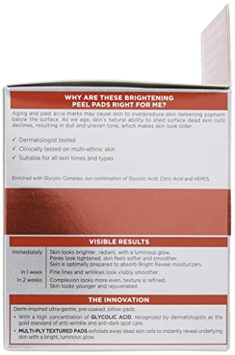 L'Oréal Paris Revitalift Bright Reveal Anti-Aging Exfoliating Peel Pads with Glycolic Acid, Reduce Wrinkles & Brighten Skin, 30 Count (Pack of 1) Beauty & Personal Care L'Oreal Paris