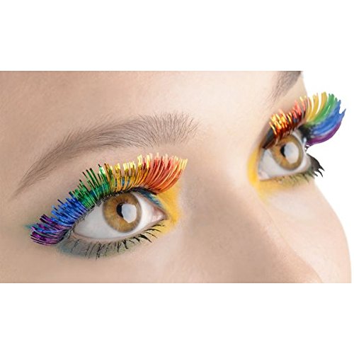 Amscan Rainbow Tinsel False Eyelashes - 0.5" x 1" (1 Pair) - Stunning Lashes For Parties & Festivals
