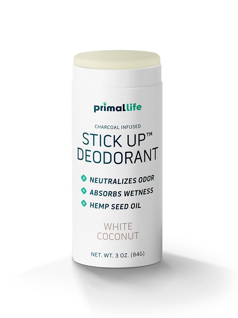 Stick Up Natural Deodorant for Women and Men with Bentonite Clay Powder, Arrowroot, Magnesium, Zinc, 3 oz. Vegan Deodorant for 3-4 months, White Beauty and Personal Care Primal Life Organics