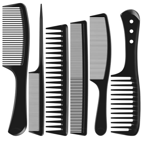 Kolavia 6 PCS Hair Comb Set Black, Durable Wide and Fine Tooth Rat Tail Hair Barber Comb for Women & Man, Professional Combs for Wet Curly Natural Beauty and Personal Care Kolavia Default Title