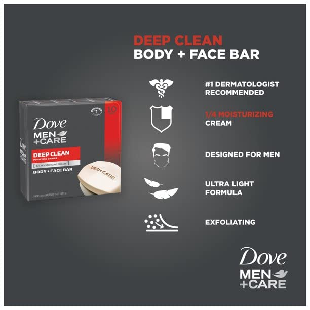 Dove Men+Care Men's Bar Soap More Moisturizing Than Bar Soap Deep Clean Soap Bar that Effectively Washes Away Bacteria, Nourishes Your Skin 3.75 oz 10 Beauty & Personal Care Dove