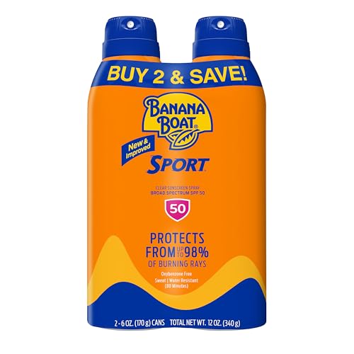 Banana Boat Sport Ultra SPF 50 Sunscreen Spray | Banana Boat Sunscreen Spray SPF 50, Water Resistant, Oxybenzone Free, Sunblock, 6oz each Twin Pack Beauty & Personal Care Banana Boat