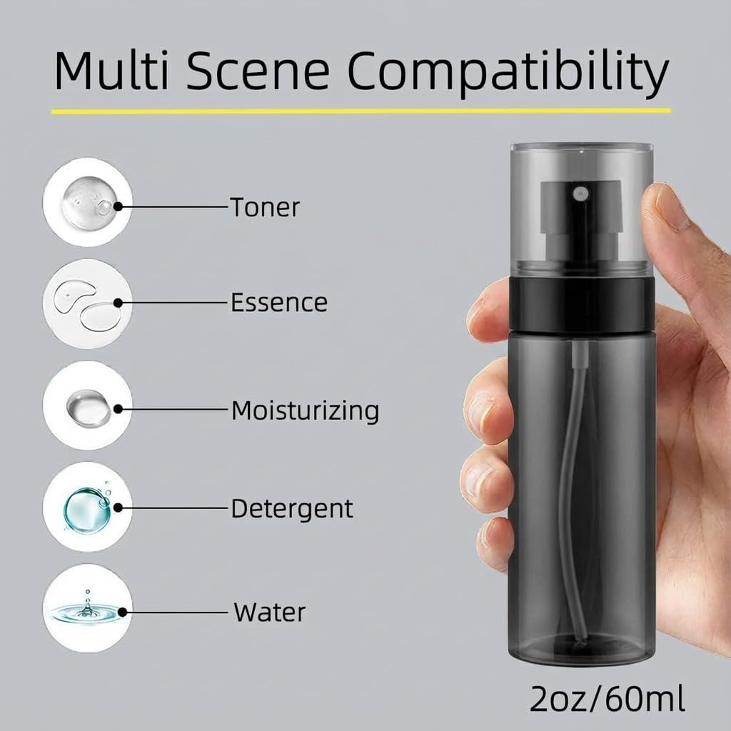 JUNIPLTER 3 Pack Spray Bottles 2oz / 60ml, Fine Mist Small Spray Bottle Leak Proof, Refillable Travel Bottles for Toner, Cosmetics & Hair Care (Black Beauty and Personal Care JUNIPLTER