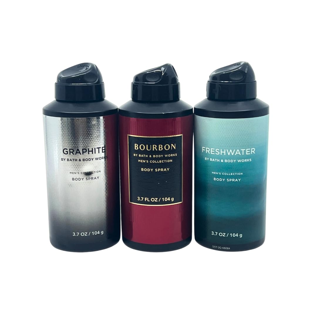 Bath and Body Works Gift Pack for Holiday Deodorizing Body Spray - Graphite, Bourbon and Freshwater 3.7oz each Beauty & Personal Care Bath & Body Works