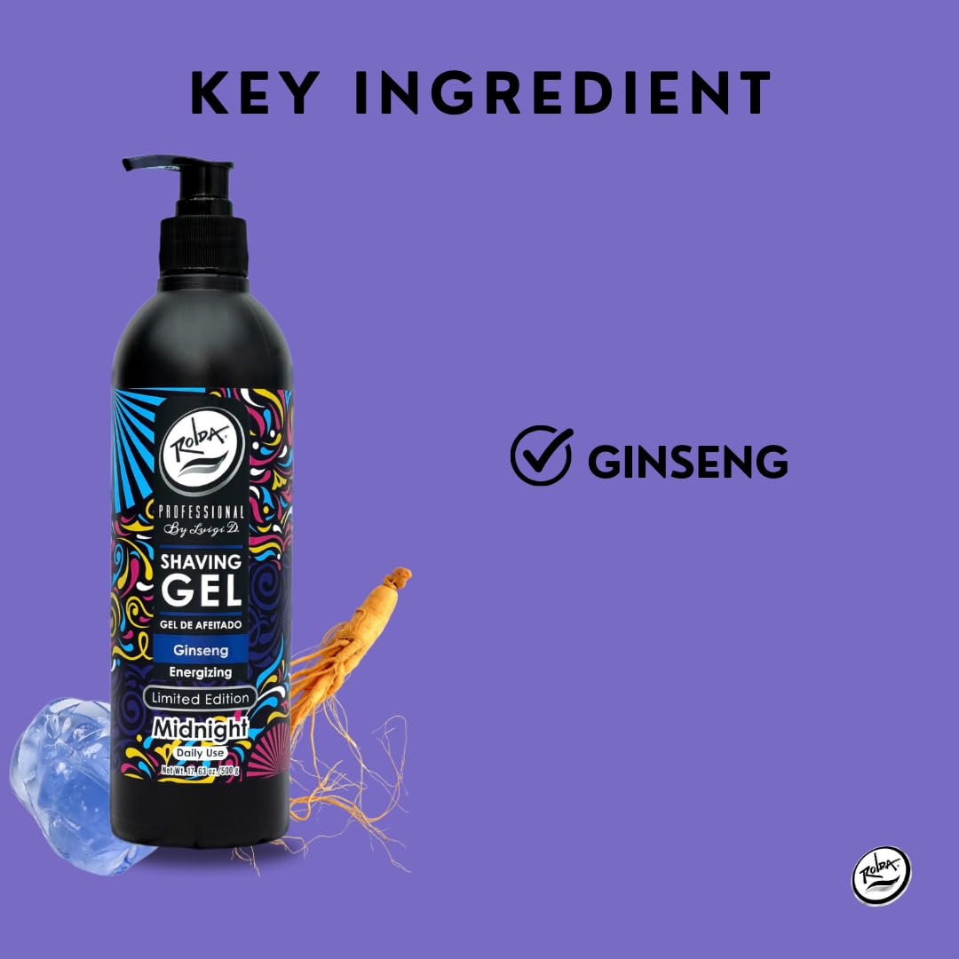 Rolda Midnight Ginseng Shaving Gel For Sensitive Skin - Clear Non-Foaming Shaving Gel for Men - No Bump Shave Gel, Mess-free Application, Anti-Aging Beauty and Personal Care Rolda
