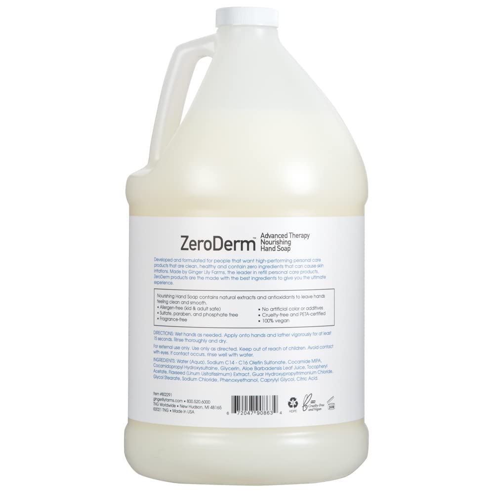 Ginger Lily Farms Botanicals ZeroDerm Advanced Therapy Nourishing Liquid Hand Soap Refill, 100% Vegan & Cruelty Free, Fragrance Free, 1 Gallon (Pack Beauty & Personal Care Ginger Lily Farms