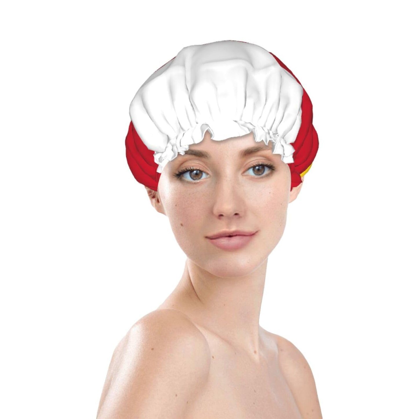 North Ossetia Flag Prints Shower Cap Double Layer Lined Waterproof Bathing Shower Hat Beauty and Personal Care Hayyett
