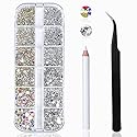 Nail Art Rhinestones Kit HUETFAT 2400pcs Nail Gems Ab Flatback Rhinestones Gems Stones, with Storage Organizer Box/Wax Pencil/Tweezers 6 Sizes Beauty & Personal Care HUETFAT