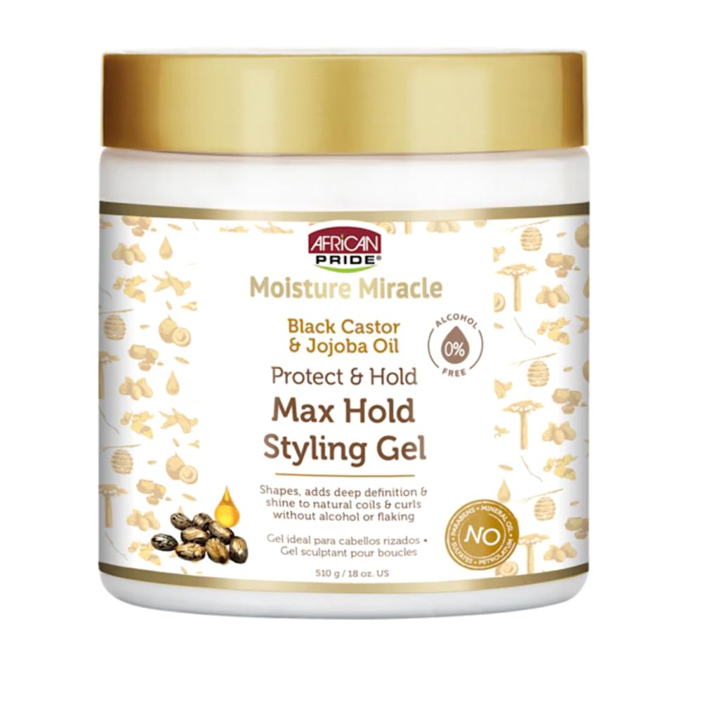 African Pride Moisture Miracle Max Hold Styling Gel with Black Castor Oil& Jojoba Oil - 18 fl oz (Pack of 2) Beauty & Personal Care African Pride