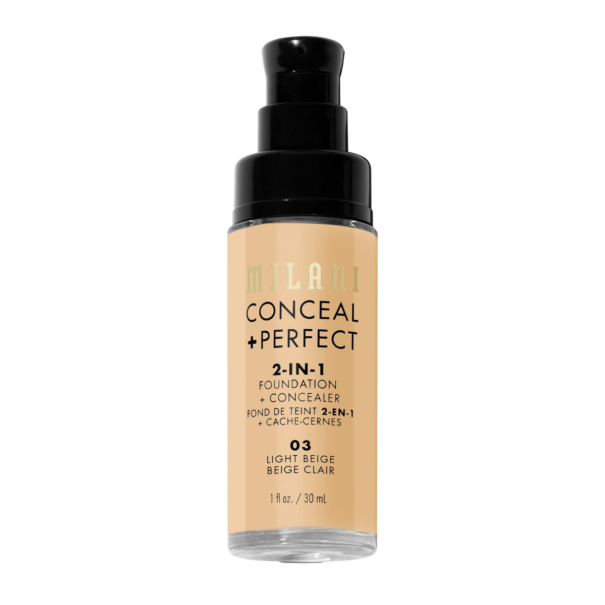 Milani Conceal + Perfect Liquid Foundation - Light Beige, 1 Fl. Oz. Cruelty-Free, Water-Resistant, Oil-Free, Medium-To-Full Coverage, Satin Matte Beauty & Personal Care Milani