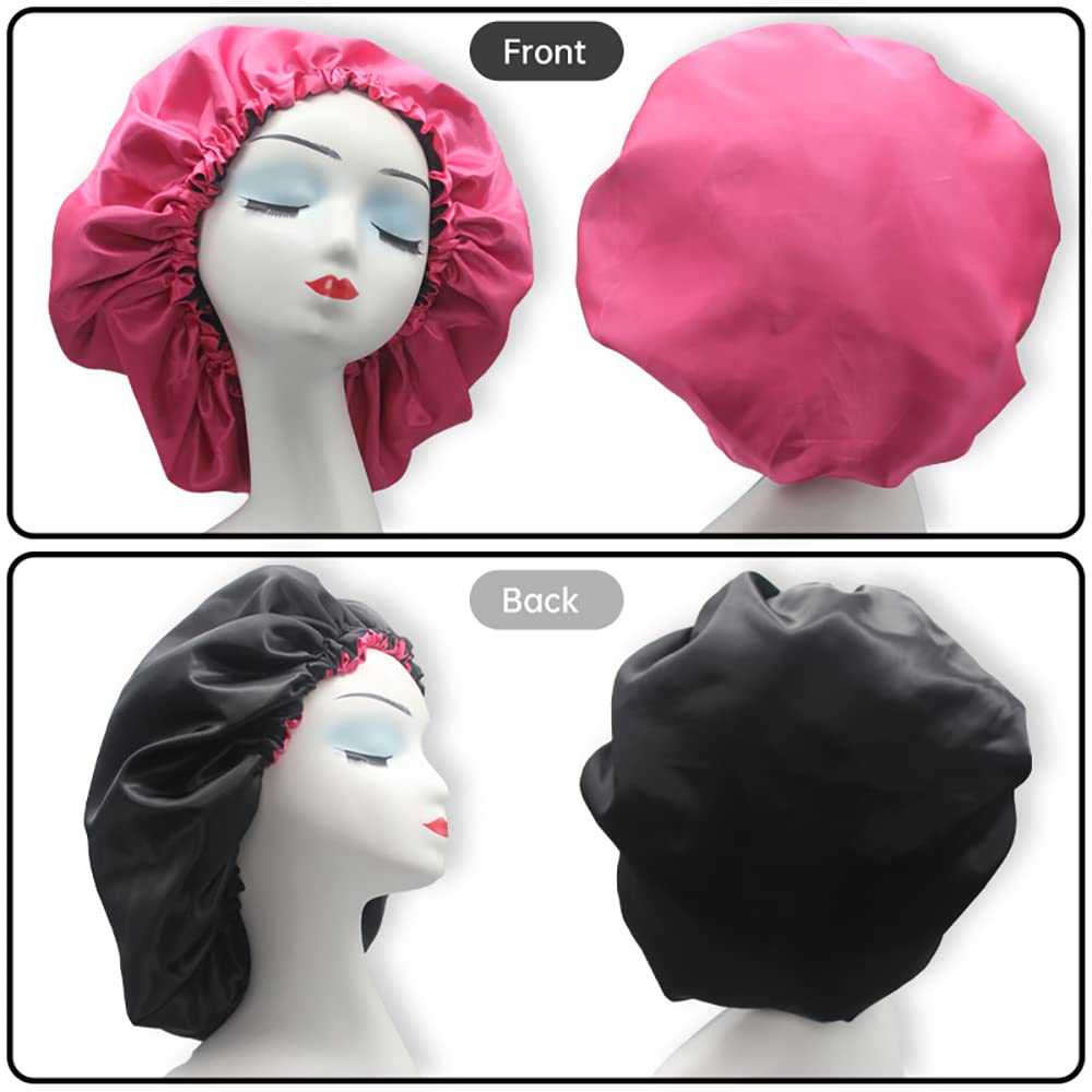 Hanbertti 2pcs of Satin Sleep Bonnet with Adjustable buckle, Silk Bonnet, Reusable Bath Hair Cap for Night Sleeping Reversible Double Layer (Fushia Beauty & Personal Care Hanbertti
