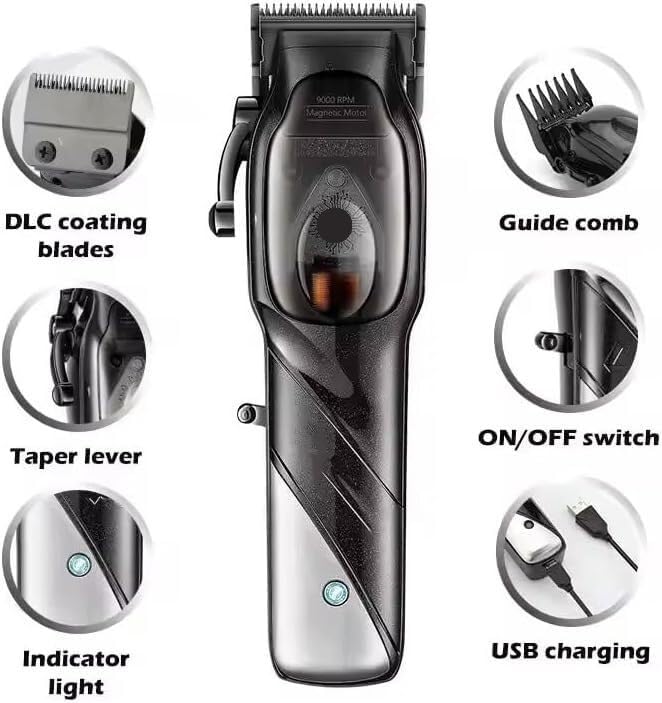 QDKVTNDJZ Professional Hair Clippers for Men, Rechargeable Cordless Barber for Cutting, Carbon Steel Blade Trimmers for Barbers, 9000RPM, 4 Guide Beauty and Personal Care QDKVTNDJZ