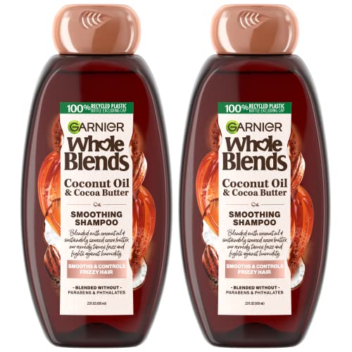 Garnier Whole Blends Smoothing Shampoo with Coconut Oil & Cocoa Butter for Frizzy Hair, Provides Up to 24 Hours of Anti-Frizz, Humidity Control