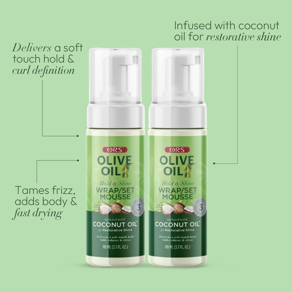 ORS Olive Oil Hold & Shine Wrap Set Mousse Infused with Coconut Oil 3.7 Ounces (Pack of 2) Beauty & Personal Care ORS