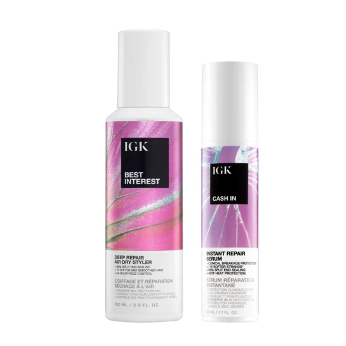 IGK Best Interest + Cash In Split Ends Repair Duo | Leave In Air Dry Serums for Damaged Hair | Instant Hair Breakage Treatment | 5 oz + 1.7 oz Beauty & Personal Care IGK