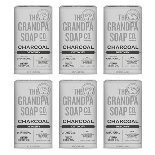 The Grandpa Soap Company Charcoal Bar Soap - With Activated Charcoal Hemp Seed and Mint Oil, Detoxifies, Draws Out Dirt and Toxins, Clear Congested Beauty & Personal Care The Grandpa Soap Company