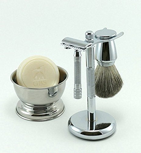 G.B.S Short Handle Safety Razor, Pure Badger Shaving Brush, Brush and Razor Stand, Bowl, Glycerin Natural Soap and 25 Blades Beauty and Personal Care G.B.S