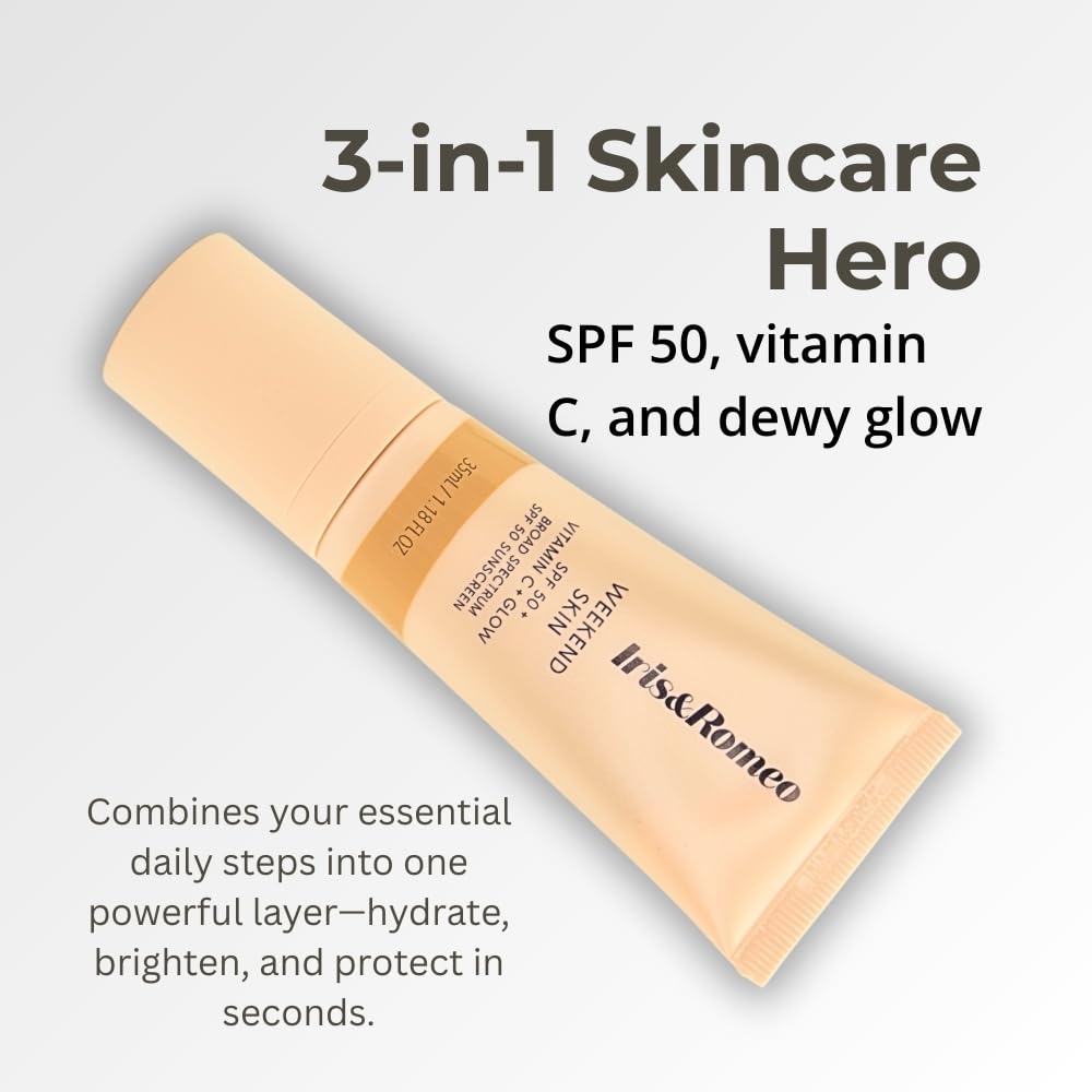 IRIS&ROMEO Weekend Skin SPF 50 Instant Glow Tinted Mineral Sunscreen with Vitamin C + Niacinamide Full Size 1.18 Oz - Universal Glow (Sheer