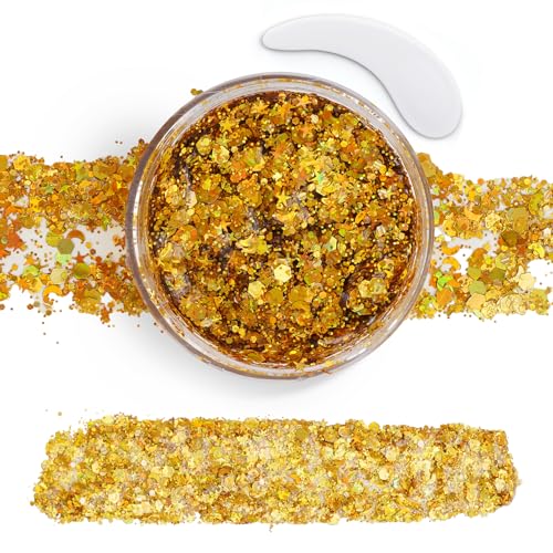 Gold Body Glitter Gel,Face Hair Glitter Makeup,Music Festival Concert Outfit Rave Pride Accessories for Women,Mermaid Sequins Chunky Glitter Face Beauty & Personal Care TUHPIBK