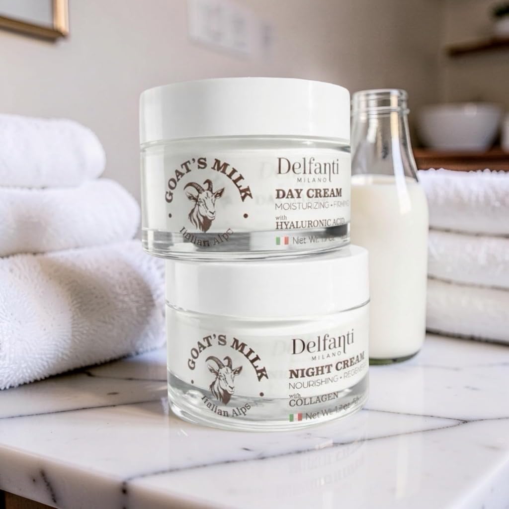 Delfanti-Milano • FULL SIZE DUO PACK • GOAT'S MILK with HYALURONIC ACID Day Cream and GOAT'S MILK with COLLAGEN Night Cream • Face and Neck Beauty & Personal Care Delfanti-Milano