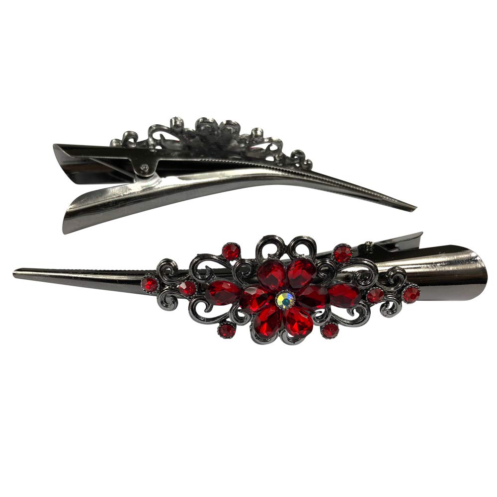 Large Retro Metal Hair Clips Flower Duck Bill Clips Rhinestone Hair Barrettes with Teeth Hair Pins Hair Slide Stylish for Women Girl Hair Jewelry Beauty & Personal Care DAONACO