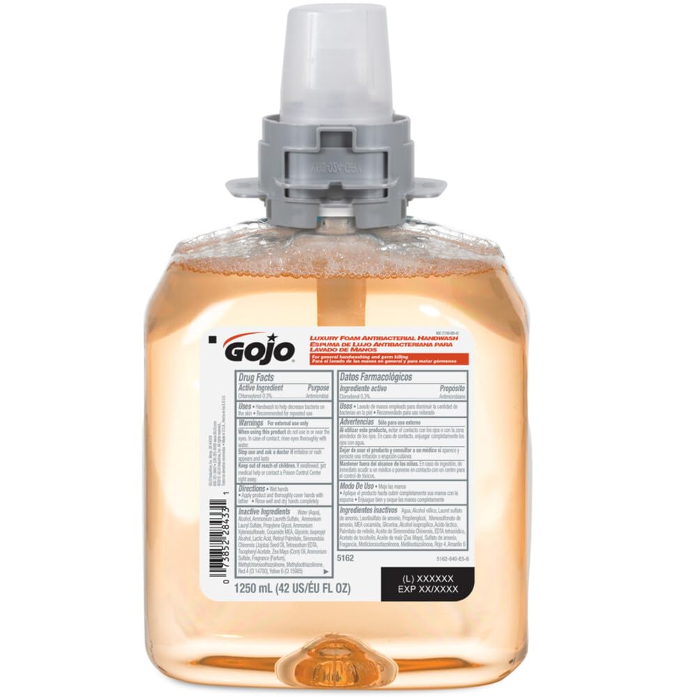 GOJO Luxury Foam Antibacterial Handwash, Fresh Fruit Fragrance, 1250 mL Foam Hand Soap Refill for GOJO FMX-12 Push-Style Dispenser (Pack of 1)