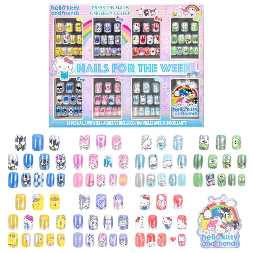 Hello Kitty and Friends 84pc Kid Press-On Nails Set, Pre-Adhesive Ages 6+ Beauty and Personal Care Townley Girl Default Title