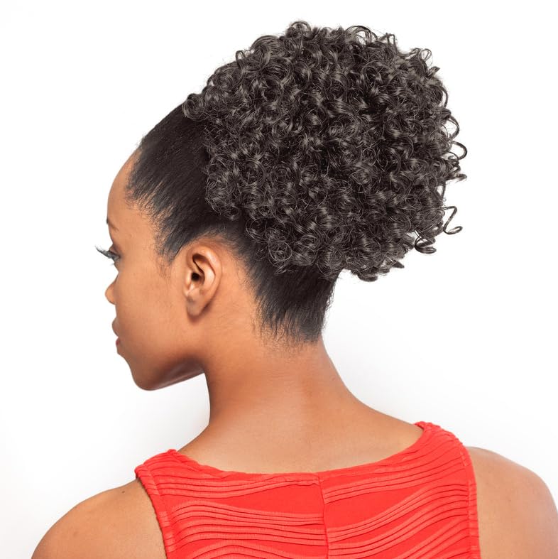 DS003 Ponytail Color 4 Med Dark Brown - Foxy Silver Wigs 6" Short Length Drawstring Curly Hairpiece Extension Synthetic Black Grey Bun Womens Bundle