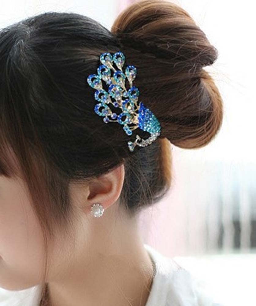 Wedding Bridal Headpiece Rhinestone Hair Comb Women Peacock Hair Clip Side Comb Hair Accessory(Blue) Beauty & Personal Care Sheliky