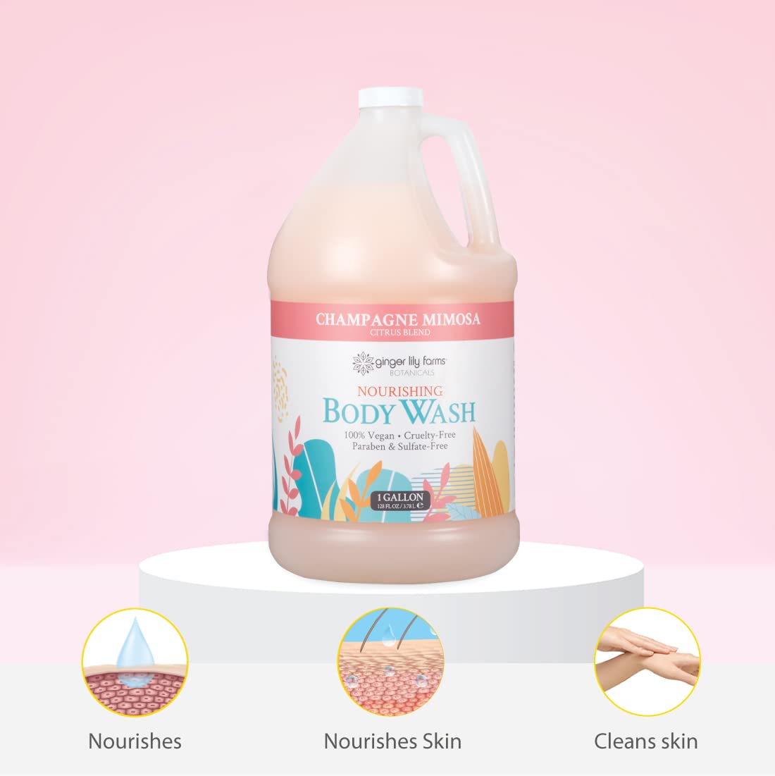Ginger Lily Farms Botanicals Nourishing Body Wash, Champagne Mimosa, 100% Vegan & Cruelty-Free, Citrus Blend Scent, 1 Gallon (128 fl oz) Refill Beauty & Personal Care Ginger Lily Farms