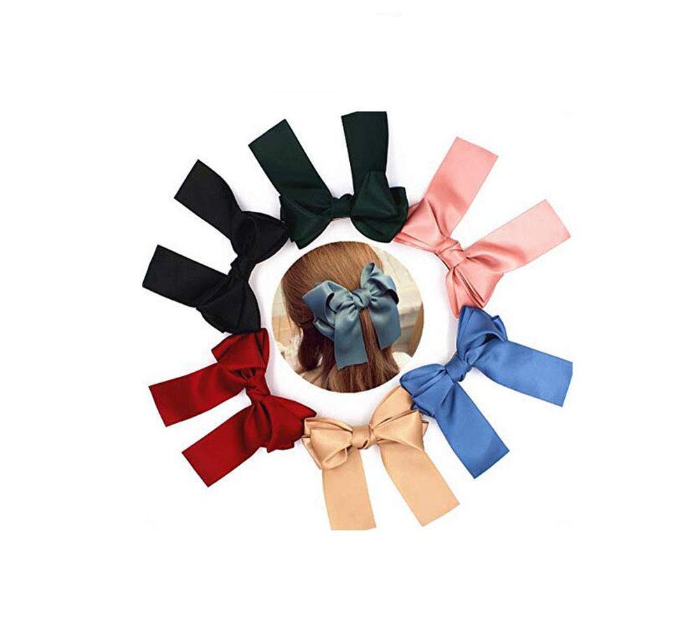 Set of 8 Big Satin Solid Ribbon French Barrette Large Big Huge Soft Silky Hair Bow Clip Bow Hair Clips Women Barrettes Beauty & Personal Care Suoirblss
